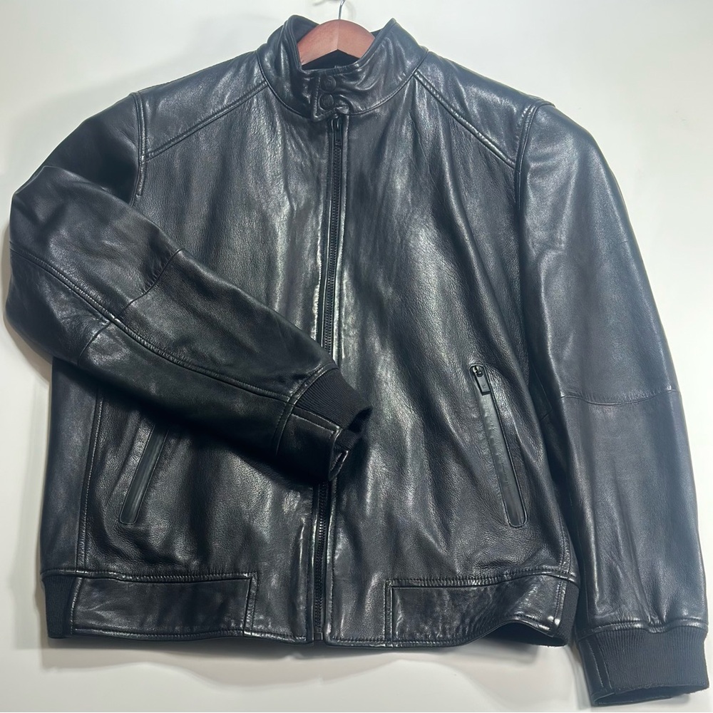 Massimo Dutti Black Nappa Leather Bomber Moto Jacket XXL Euro Style